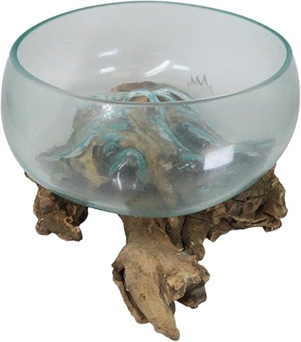 Miniatura 2 de Ebros Gift Madera flotante balinesa de madera gamal natural hecha a mano con vidrio fundido soplado a mano para servir frutas, grande de 14 pulgadas