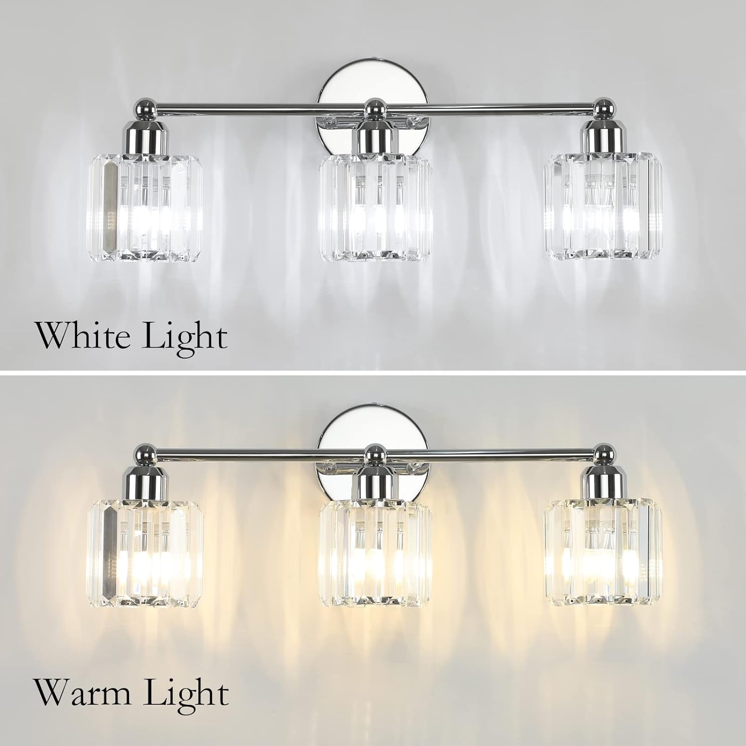 Ralbay Crystal Vanity Lights Fixture 3 Lights Modern Crystal Stainless Steel Chrome Bath Wall Vanity Lights Over Mirror Crystal Lighting - - 