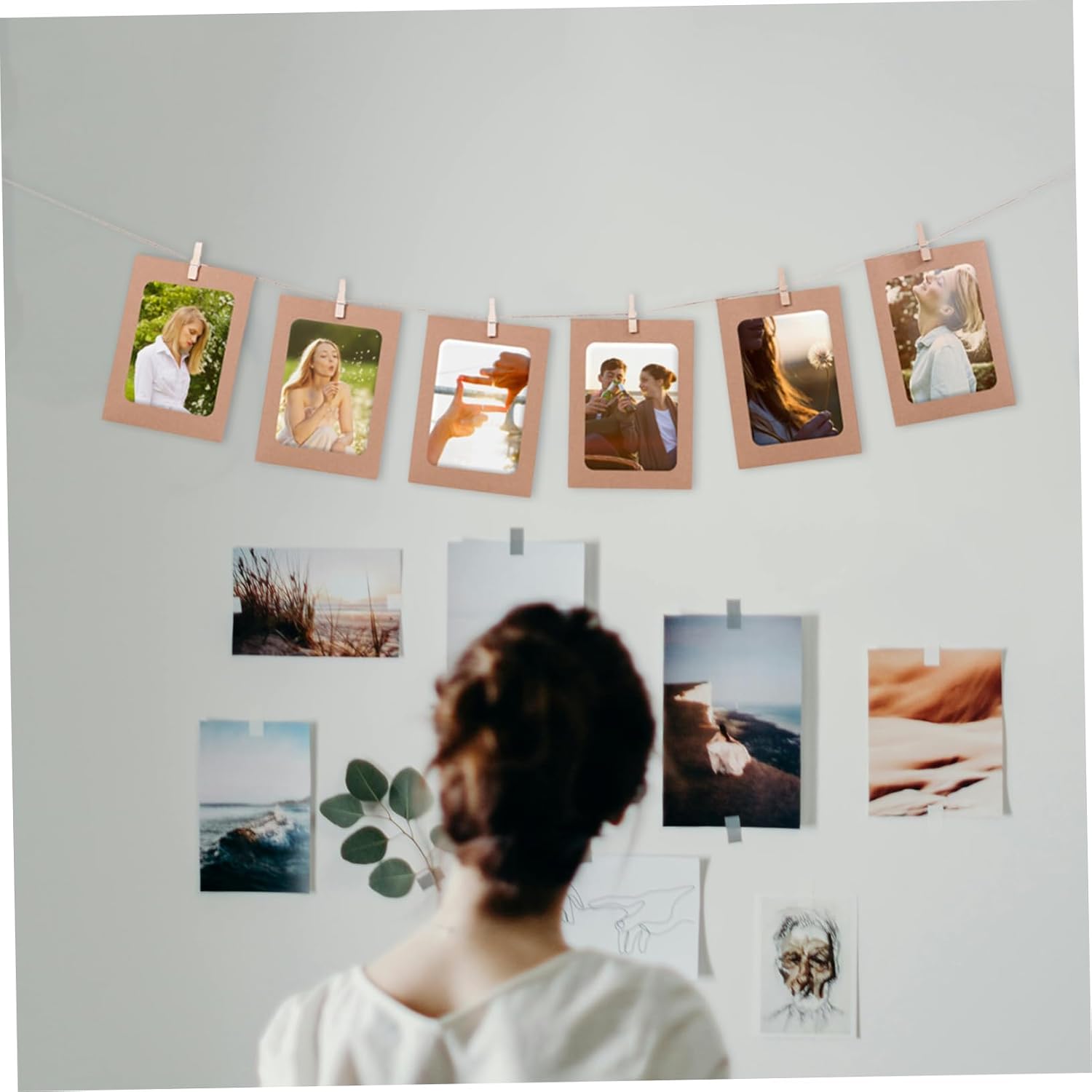VORCOOL Kraft Paper Photo Frames 4x6in 30pcs Picture Frames Multi Wall Hanging Paper Photo Frames with 30 Clips 3 Ropes for DIY Display Party Decor