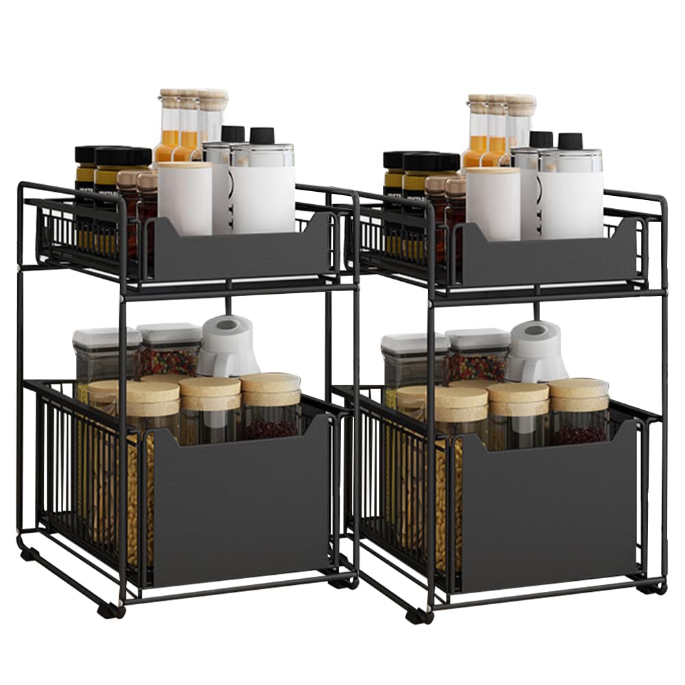 OHMG - Organizadores bajo fregadero de doble nivel, almacenamiento bajo fregadero, estructura de acero al carbono reforzado, almacenamiento y organización para cocina, cuarto de baño, lavadero