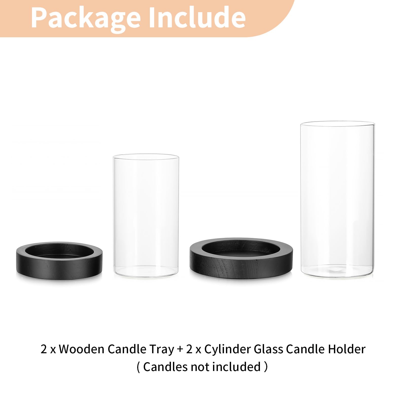 NUPTIO Photophore en Verre Bougeoir en Bois : Set De 2 Verres Photophores Cylindre en Noir Vase Grande Bougie À Réchaud Bougeoir De Table Décoration De Table Noël Mariage Outdoor