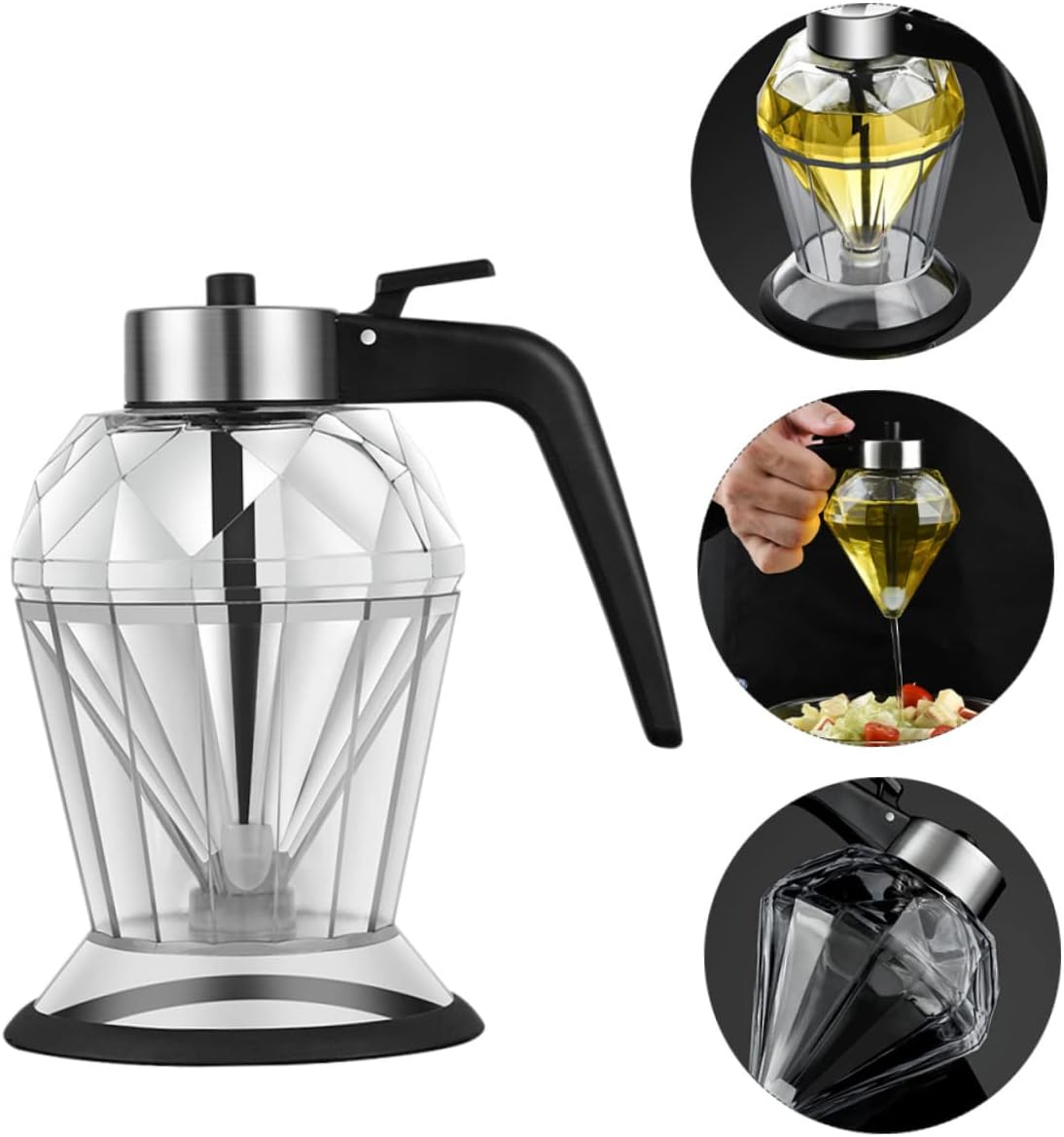 Glass Oil Container Diamond Shape Design 200ml Sauce Dispenser Safe and Sturdy Vinegar and Oil Dispener