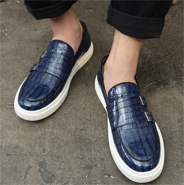 Men's Leather Platform Penny Loafers Men's Vintage Loafers Fashion Round Toe Slip On Walking Dress Shoes Black, US-7.5/83