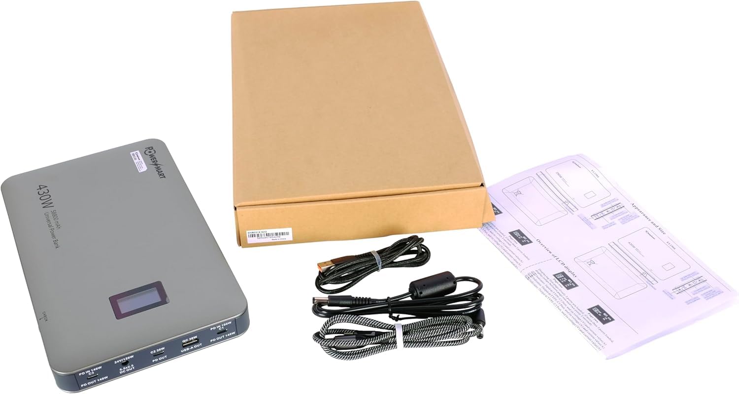 PowerSmart 430W Chargeur de Batterie Externe Universel 58800 mAh pour appareils Photo numériques, Consoles de Jeux, lecteurs MP3