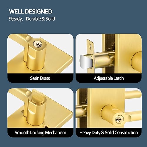 Miniatura 5 de EHOMEWARE Paquete de 4 manijas de puerta de paso, pomos de puerta de latón satinado para interiores, palancas de puerta de pasillo, armario, manija