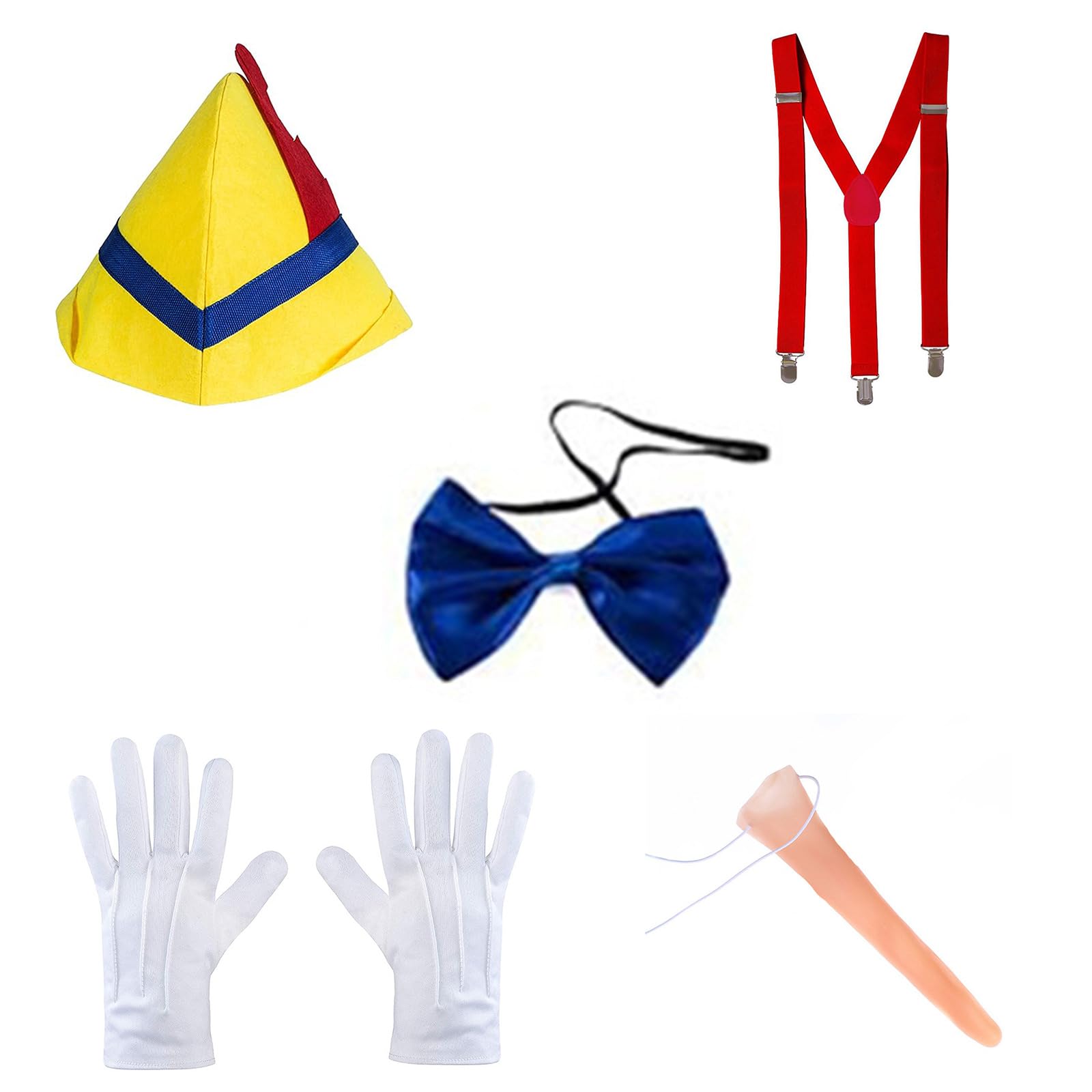 1/5Pcs Puppet Costume Long Nose Caps Suspender Necktie Gloves Storybook Fairytale Costumes Halloween Dress Up Set Gifts Story Book Characters Costume