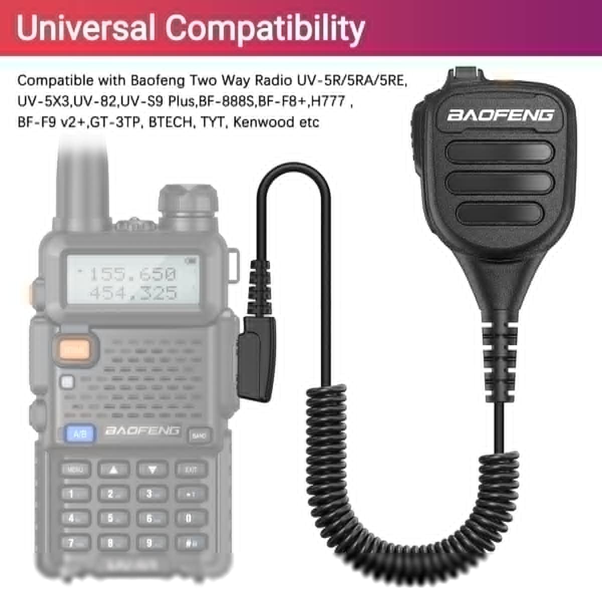 Baofeng Microphone Handheld Heavy Speaker BF-850 Ham Radio Mic IP54 Waterproof Volume Adjustable Speaker Mic for UV-5R BF-F8HP PRO AR-5RM UV-21R for Kenwood Retevis Walkie Talkies(2 Pack)