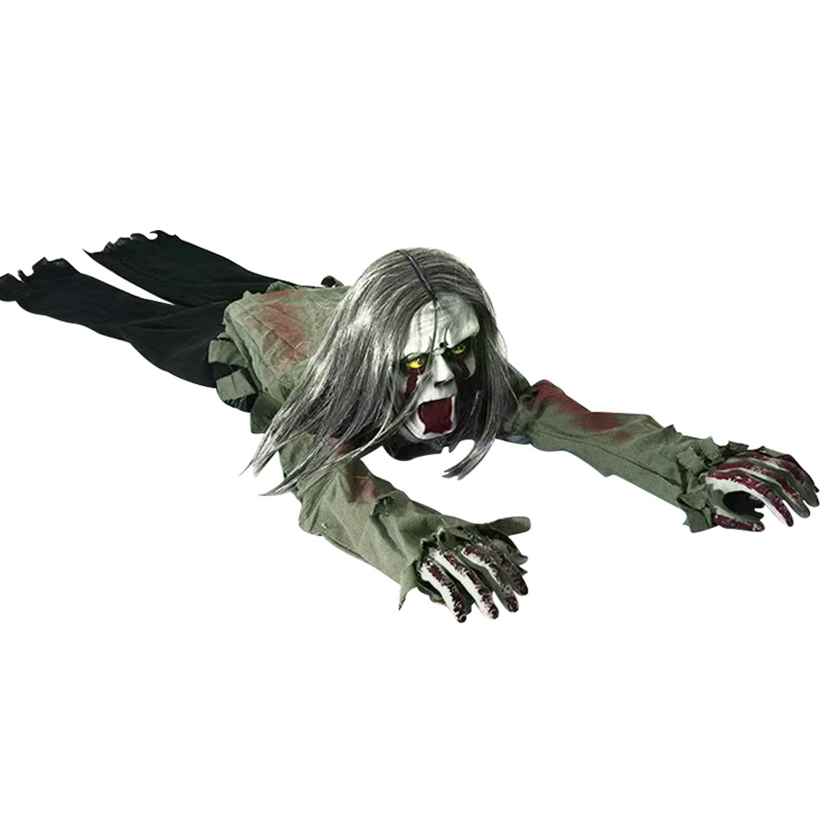 Trixes Grey Halloween Crawling Zombie - Anamatronic - Moves And Moans - Large Animatronic Halloween Decoration - Frighten And Amaze