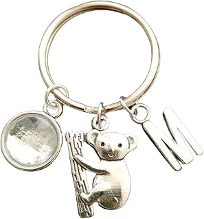 WYGUYO Koala Keychain, Personalized Gift, Fashion Koala Pendant with Initial Letter Birthstone, Gift for Animal Lover, Handmade Jewelry