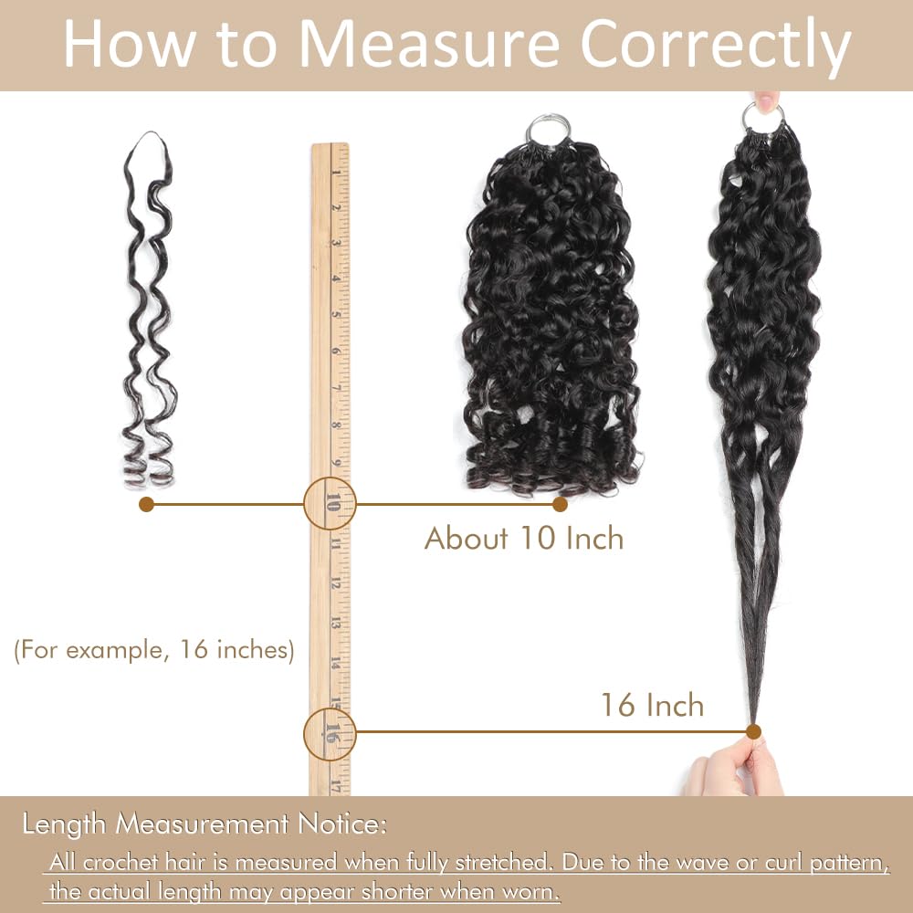 Renyarch Miracle Knots Hair Crochet Human Hair - Extensiones de Pelo Humano Burmese Curly Pre-Separado para Mujeres Negras, 2 uds 50g Crochet Braids Water Wave Nudos Invisibles, 16 Pulgadas 1B#