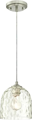 Westinghouse Lighting 6328800 Mini colgante interior de una sola luz, acabado de níquel cepillado con vidrio martillado transparente
