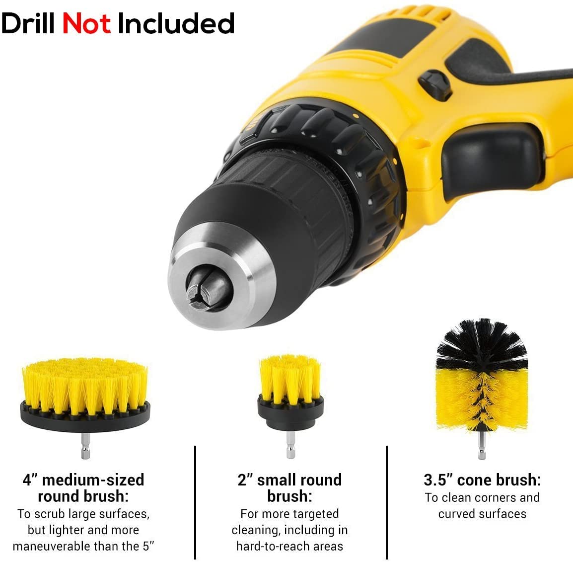 DOCAT Drill Brush Power Scrubber Bathroom Cleaning Brush Attachment Set Multi-Purpose Scrub Brush for Grout Floor Tub Shower Tile Bathroom and Kitchen Surface Drill Machine Not Included (Yellow) 1