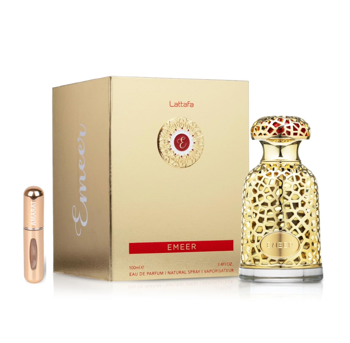 Perfume Emeer Eau de Parfum 100 ml, Perfume Árabe Unisex de Larga Duración, Incluye Atomizador Recargable 5ML, Fragancia Amaderada con Notas de Limón, Té Blanco y Ámbar Gris (Emeer)