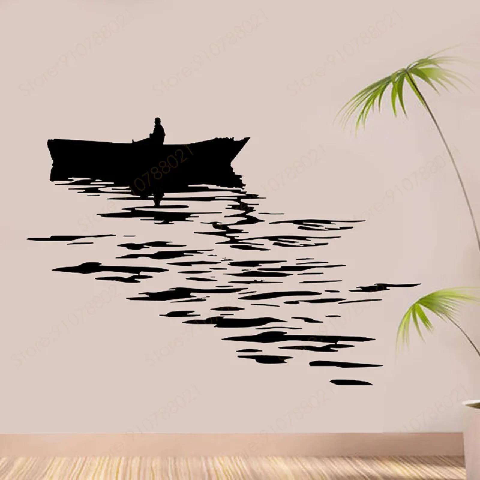 YOUOUSI Vinyl Decorative Boat for Fishermen and Fishing Enthusiasts, Suitable for Fishing on the Water, wall Decals for Living Room and Bedroom.