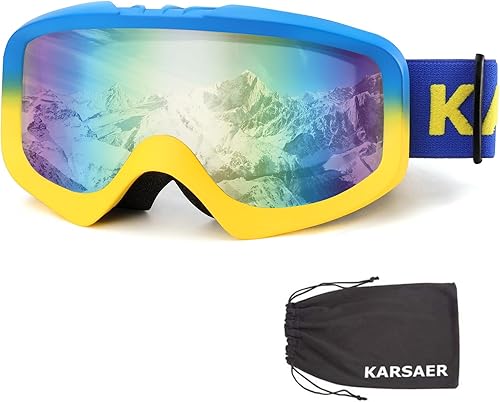 Karsaer Gafas de esquí antivaho OTG 100% protección UV, lentes dobles flexibles para hombres, mujeres y jóvenes