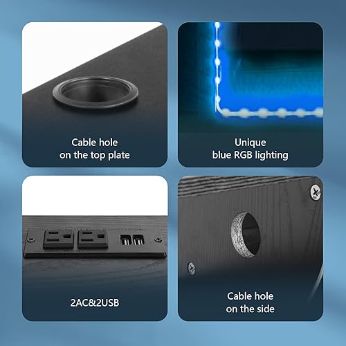 Miniatura 16 de 4 EVER WINNER Soporte flotante para TV con toma de corriente, estante flotante de TV de 59 pulgadas con luces LED y almacenamiento, centro de Negro