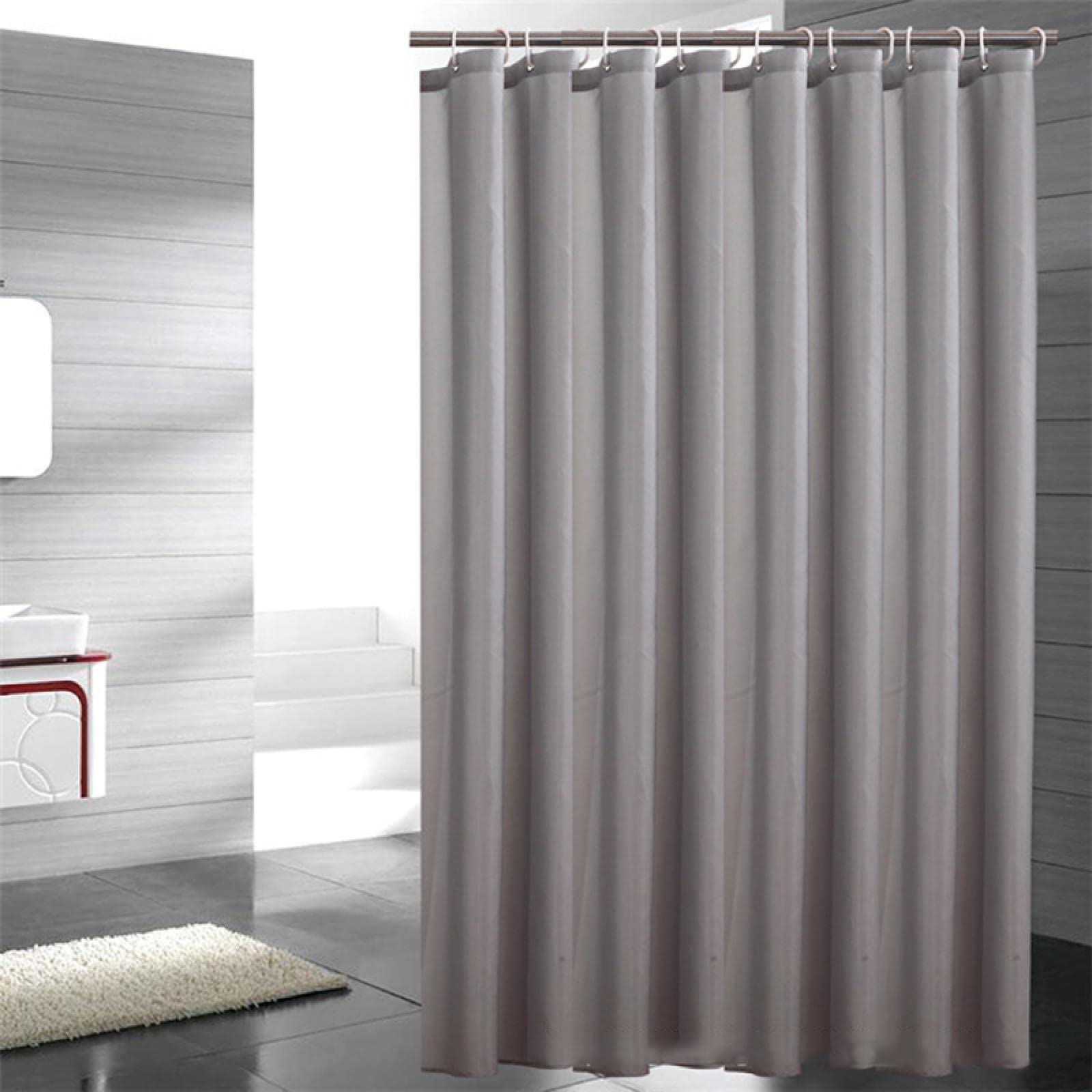 XIANGPEIFBH Gray Shower Curtains Waterproof Fabric Bathroom Curtains Solid Color Bathtub Large Wide Bathing Cover with 12 Hooks 90x180cm(WxH)