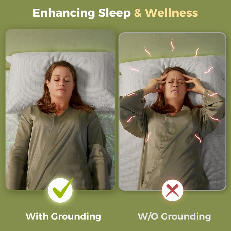 Grounding Sheets, 90% Viscose Derived from Bamboo & 10% Silver Fiber Grounded Bed Sheets, Deep Pocket Grounding Fitted Sheet Cooling Sheets - Cream White, 77"x80"x15"