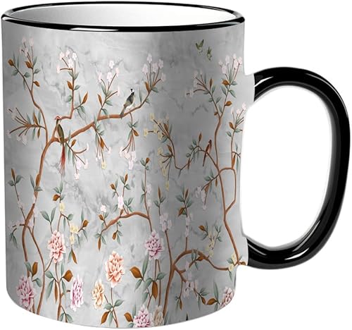 KDWJS Tazza in ceramica originale,bianco,11 once di tazze 330 ml tazza grande,tazza divertente - decora la tua tazza,Rami sottili con fiori rosa su uno sfondo di marmo grigio KDWJS Tazza in ceramica originale,bianco,11 once di tazze 330 ml tazza grande,tazza divertente - decora la tua tazza,Rami sottili con fiori rosa su uno sfondo di marmo grigio