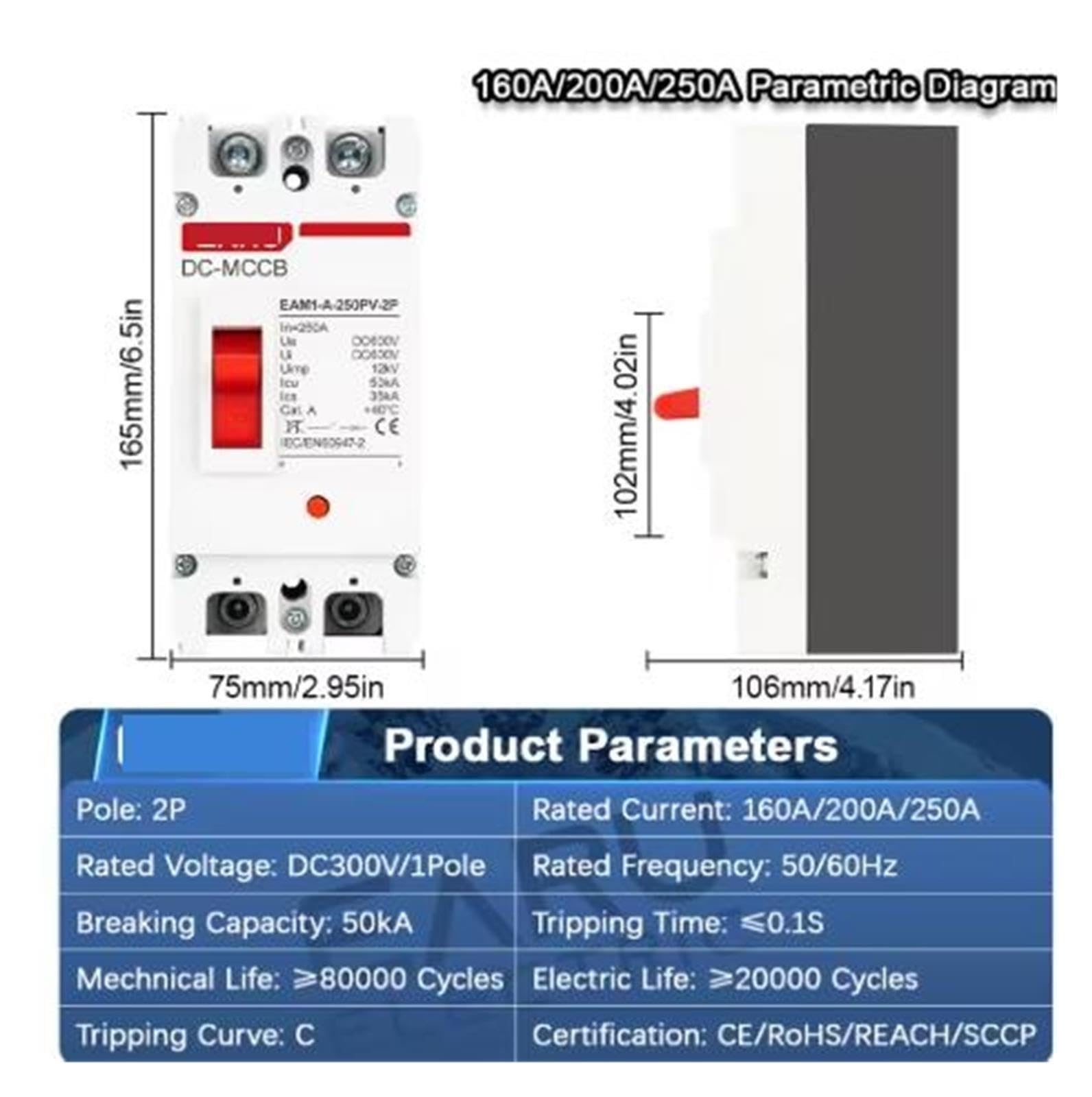 Kompaktleistungsschalter 2P 250A DC MCCB Solar PV Photovoltaik Batterie Kompaktleistungsschalter Trennschalter(160A)