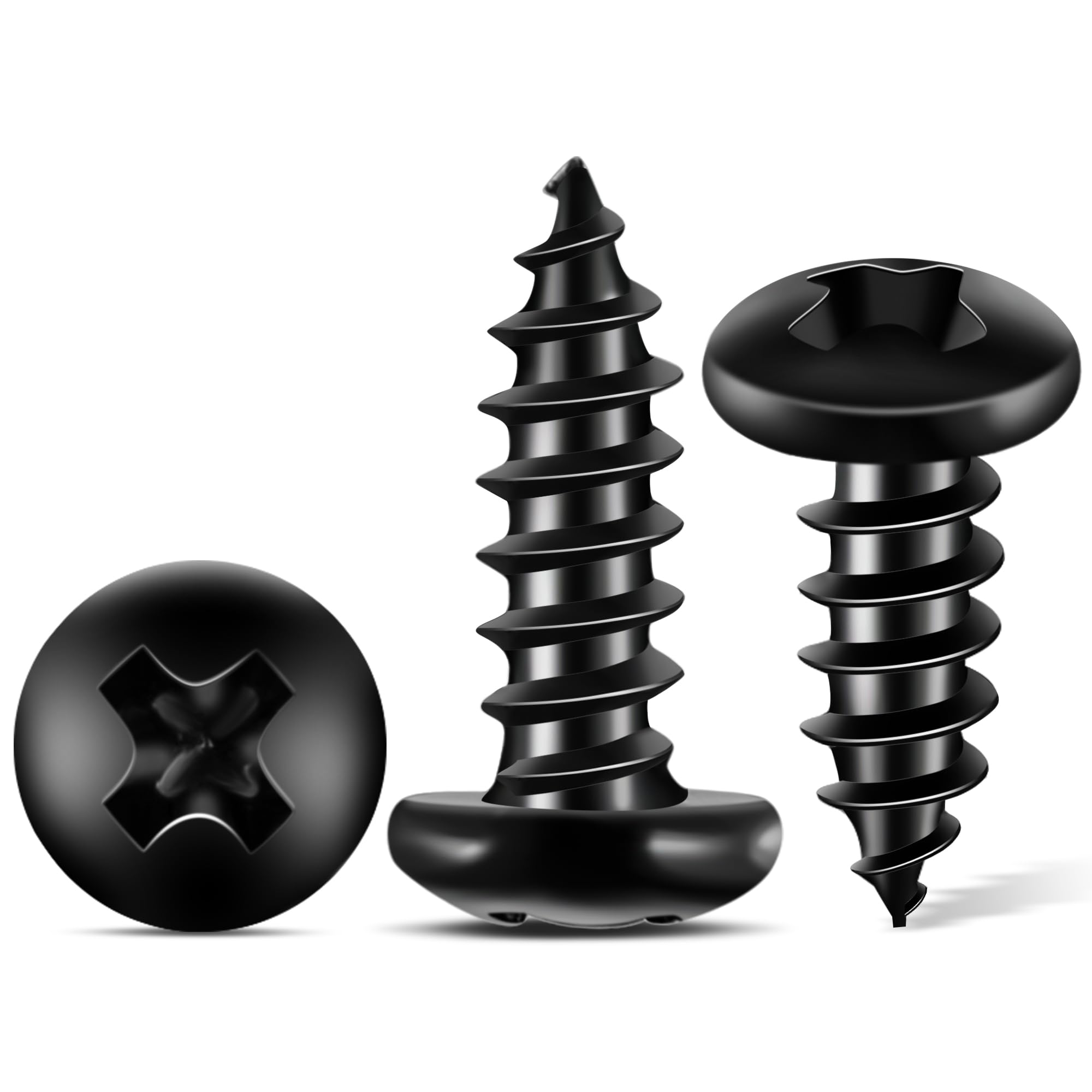 100 PCS #6 X 1/2 inch Stainless Steel 18-8 (A2) Wood Screws, Black Coated Pan Head Phillips Full Threaded No.6 X 0.47 Length Screw by TPOHH