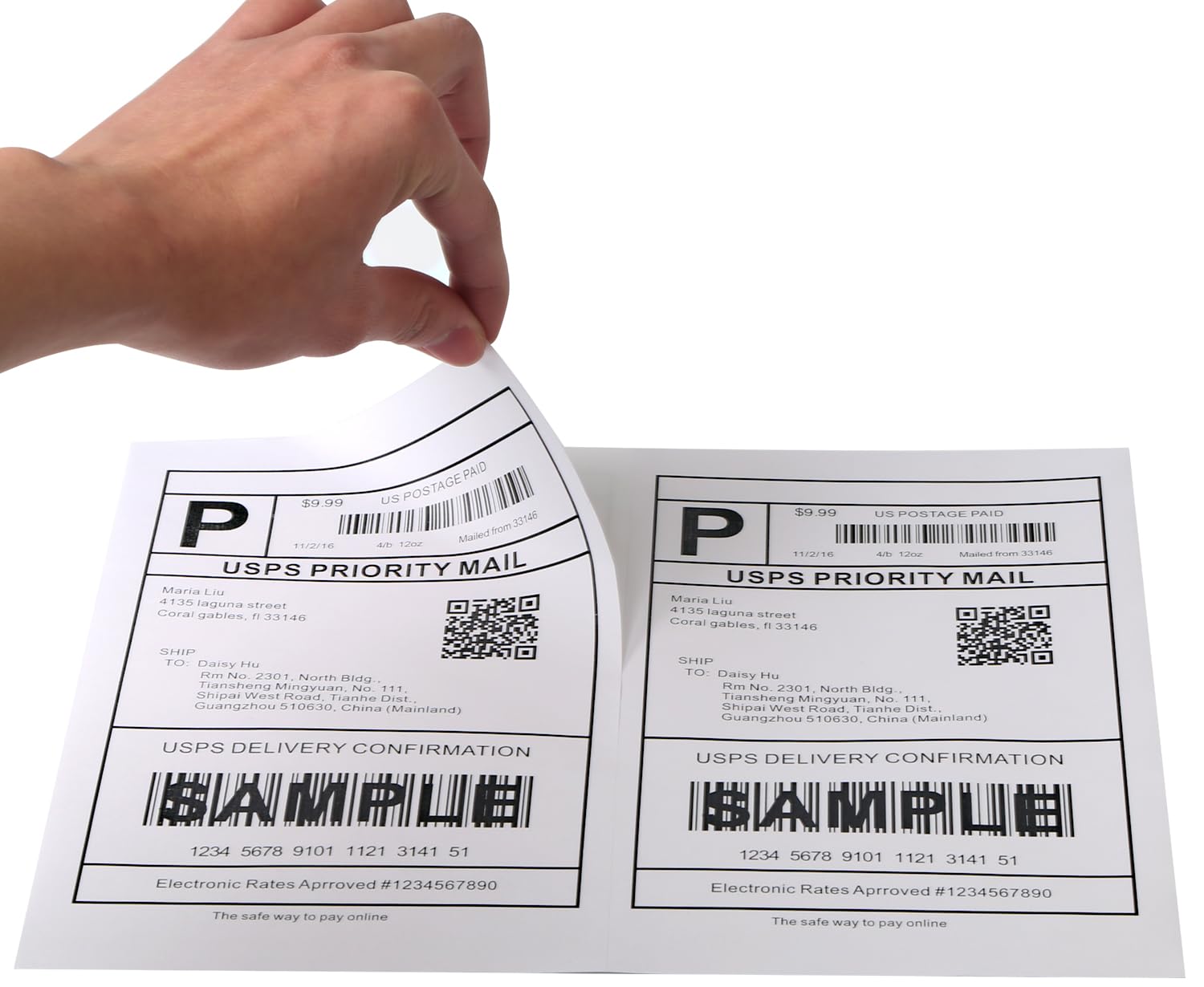 [100 Sheets; 200 Labels] Half Sheet Self Adhesive Shipping Label for Laser & Inkjet Printers, 2 Per Page Self Adhesive Mailing Labels – White 8.5'' x 5.5''