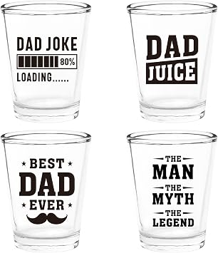 Birthday Gift for Dad, Funny Shot Glasses for Father, 4 Pack Best Dad Ever Glass Gifts from Son Daughter, Gifts for Husband from Wife, Retirement Fathers Day Sentimental Gift for Father