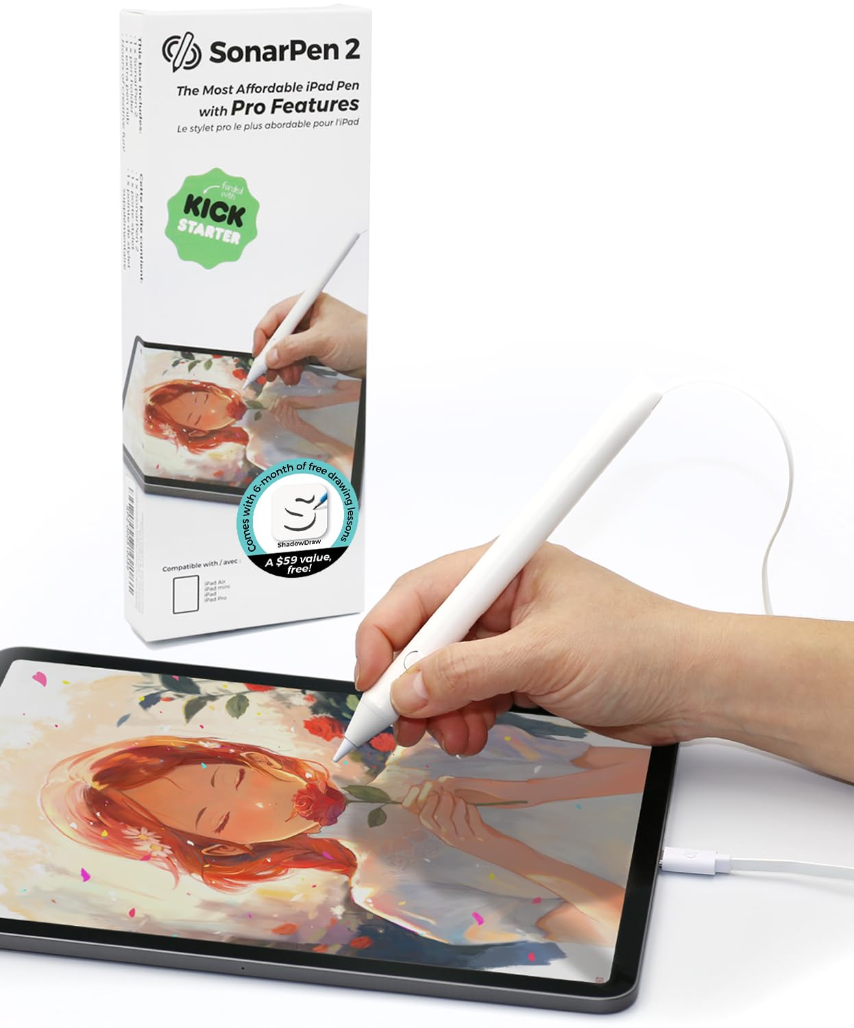 SonarPen 2 - Lápiz capacitivo sensible a la presión para iPad con 2.000 lecciones de dibujo