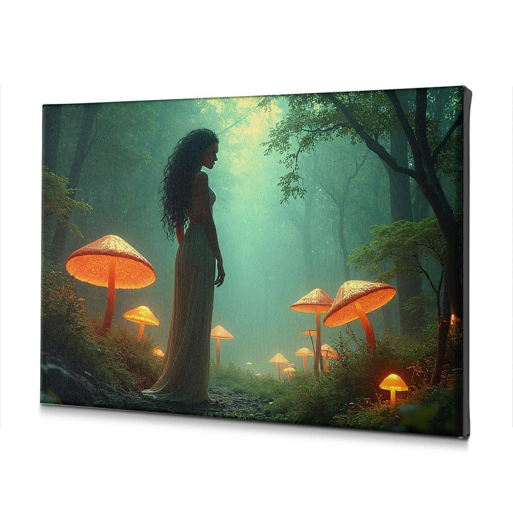 Tableau forêt mystique toile contre les murs ternes, déco lumineuse pascale