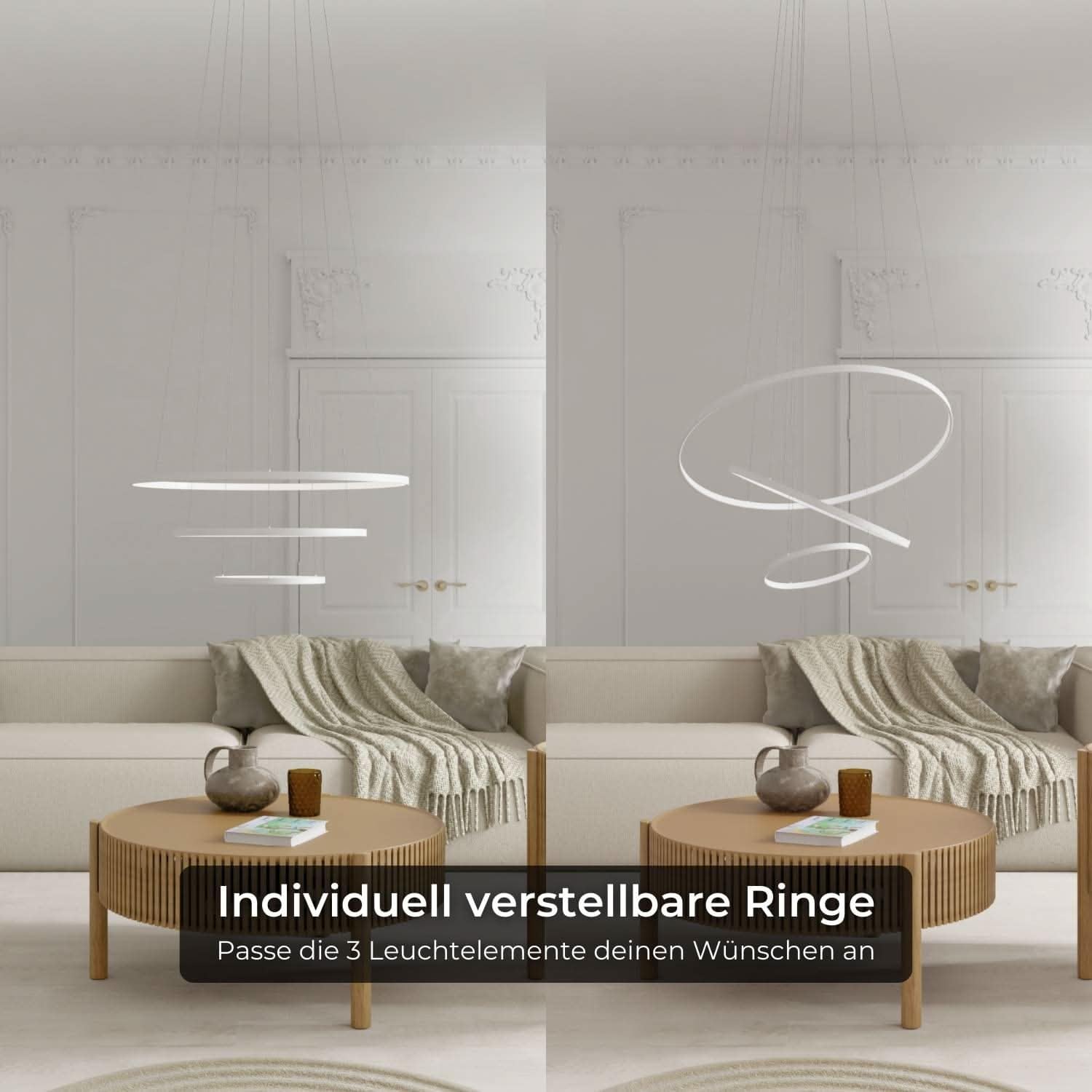 Deckenleuchte Pendelleuchte 'Omeva' dimmbar LED 3 Ringe Wohn & Esszimmer Moderne Hängelampe Esstisch Smart Home Amazon Alexa Google Home Tuya schwarz