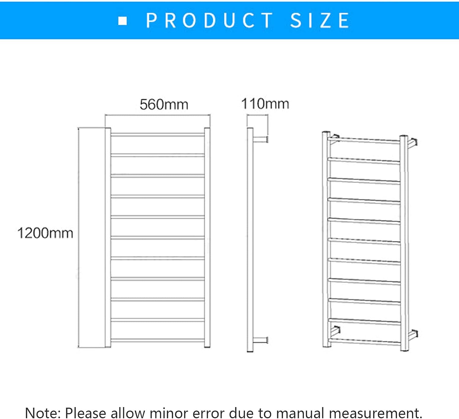 Towel Warmer Wall-Mounted 11 Bar Electric Heated Towel Rail Radiator, 304 Stainless Steel Electric Heated Towel Rack Bathroom Drying Rack, Polished Finish,Hardwired (Plug in)