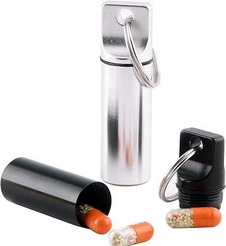 Miniatura 7 de Paquete de 2 llaveros pequeños de bolsillo para pastilleros, estuche portátil para pastilleros, mini contenedor organizador de píldoras de aleación