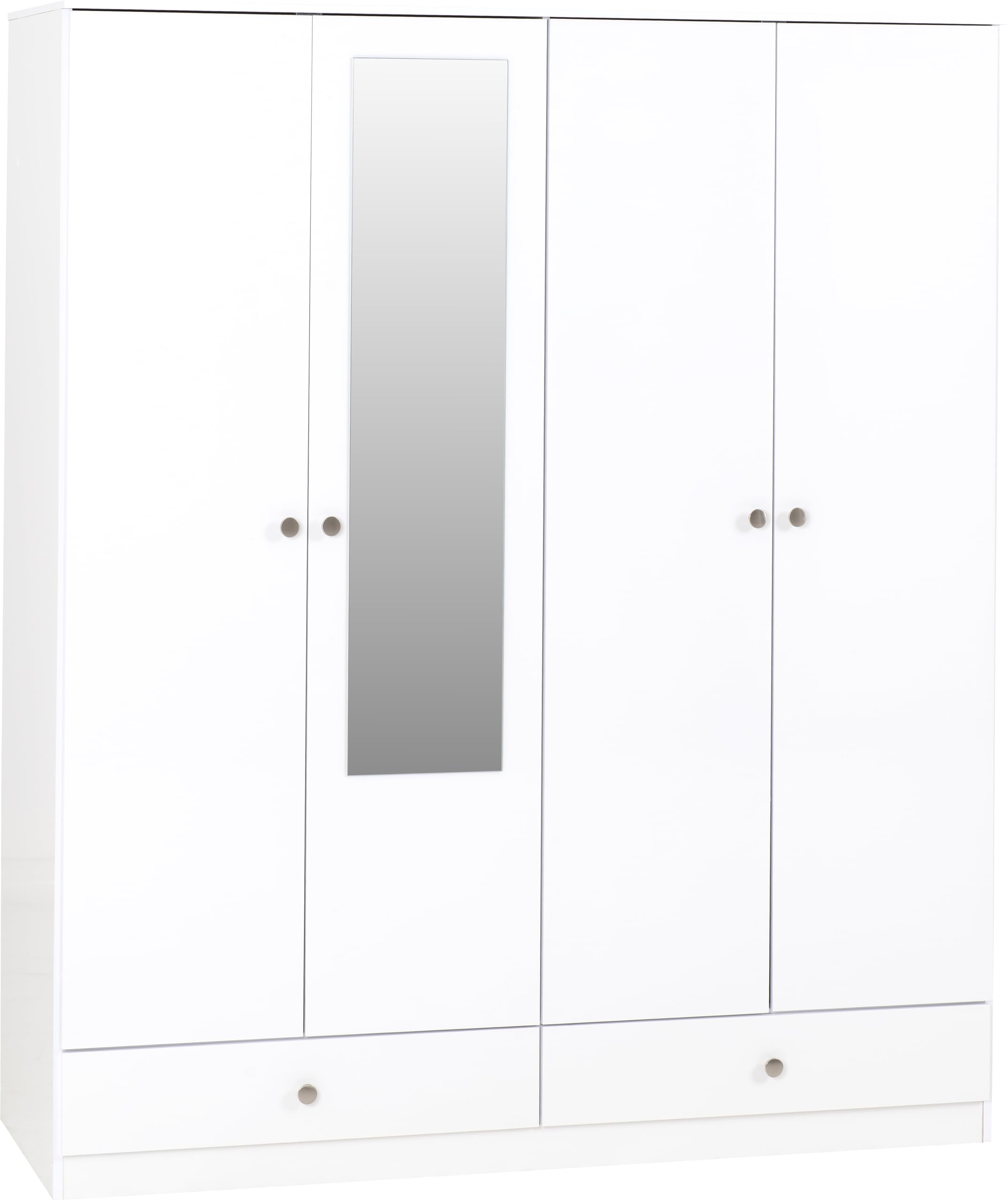 Seconique Denver 4 Door 2 Drawer Mirrored Wardrobe in White Gloss