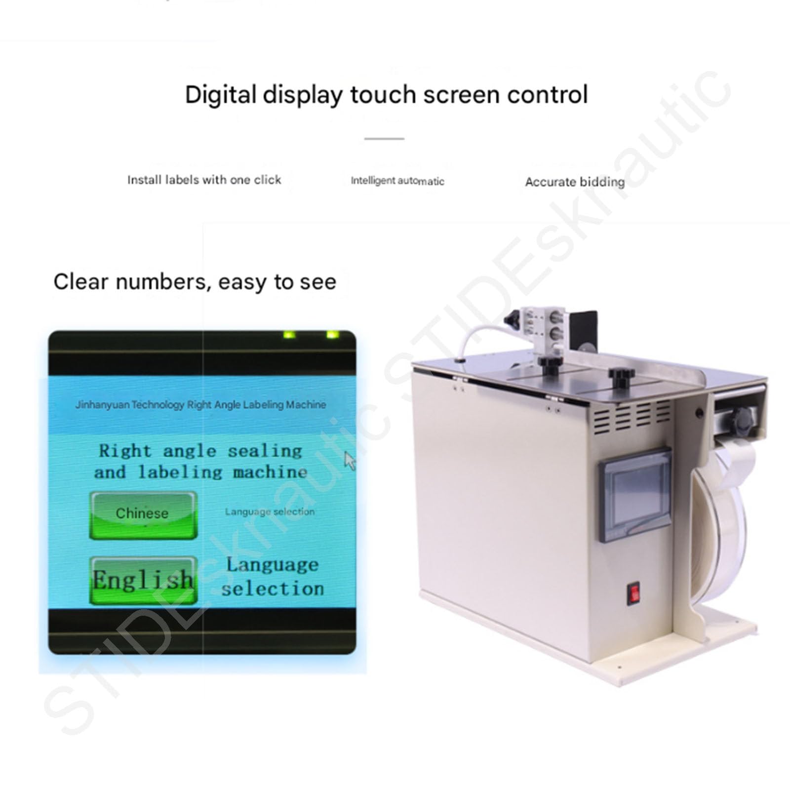 Etichettatrice semiautomatica per sigillare scatole, anticontraffazione, display touchscreen, velocità e lunghezza regolabili, garantisce l'integrità del prodotto