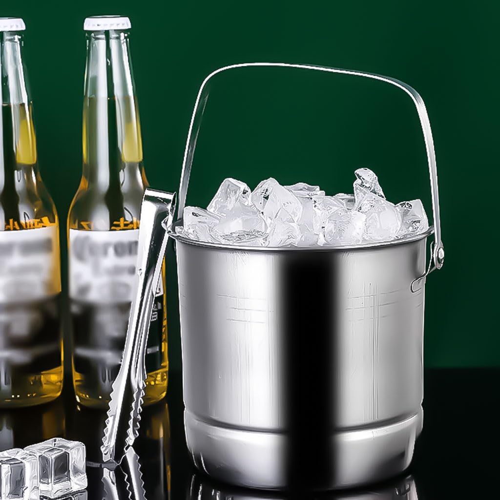 Secchio per birra con pinze e colino con manici classici, mantiene il secchio per champagne per feste, vino, birra, bar, bevande, colore argento