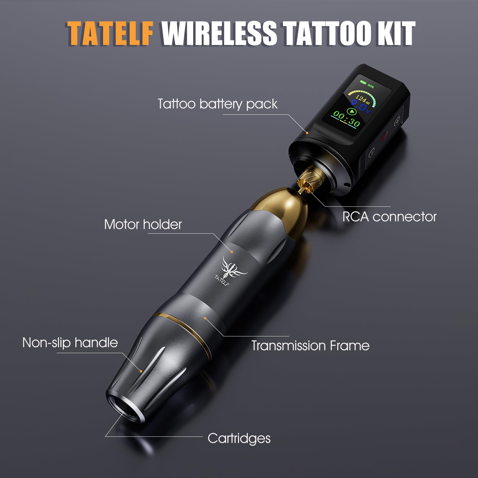 TATELF Complete Maschine Set Drehbare drahtlose Stift Mit 1900mAh RCA Akku 20 Stück Cartridges Nadeln 10 Stück Tinten Komplettes Zubehör für Anfänger Künstler