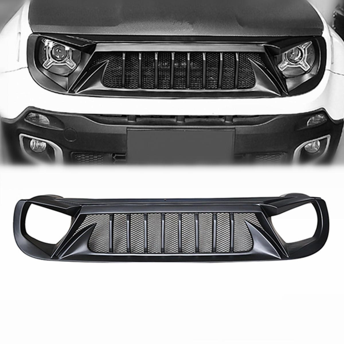 MOREXINYA Front Shark Grille For Renegade 2016 2017 2018 Upgrade Air Intake Styling Matte Black ABS Front Bumper Hood Protector Grill (MATTE BLACK A)