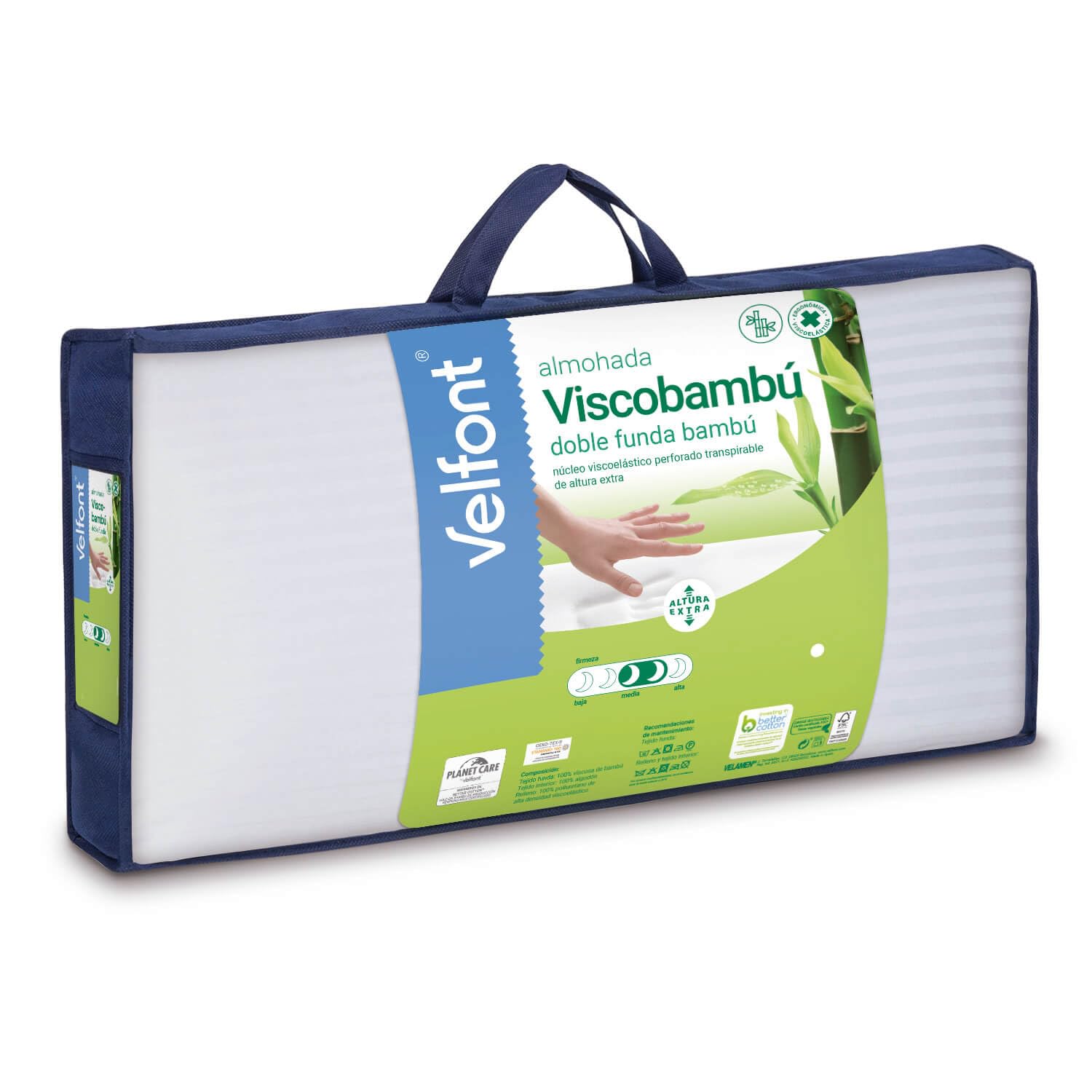 Velfont Almohada viscoelastica visco Bambu Micro-Perforada Transpirable Altura Extra 70cm