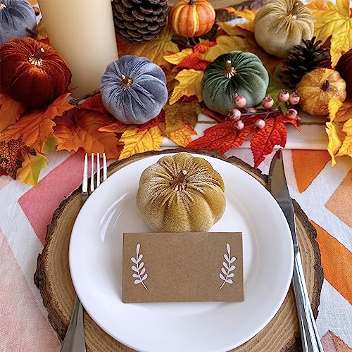 Image of Winlyn 12 Pcs Assorted Small Faux Harvest Velvet Pumpkins Decorative Rust Olive Gold Gray Fabric Foam Pumpkins 3 inch for Fall Wedding Thanksgiving Halloween Table Centerpiece Farmhouse Decor