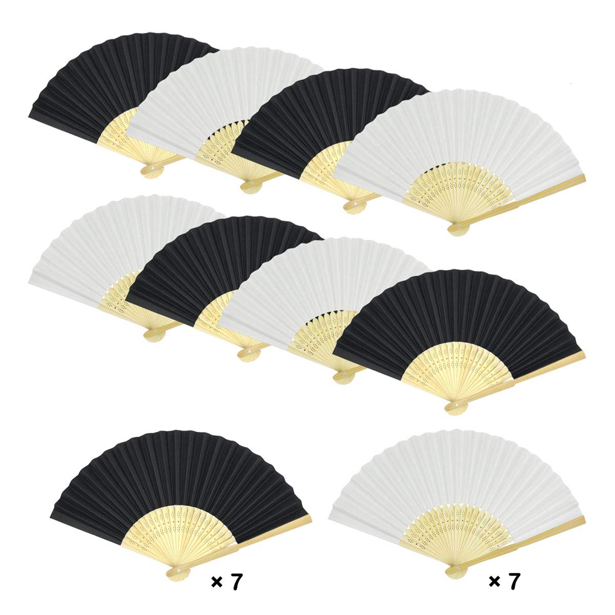 Folding Fans White Paper Hand Fan Bamboo Fan for Dancing (Black and White)