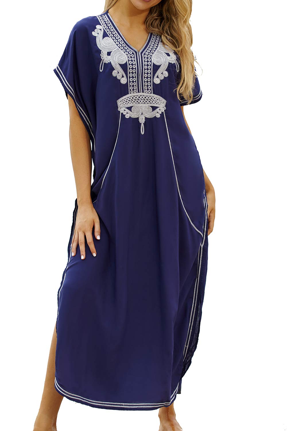 Boubou Africain Femme Robe Longue Plage L-Peach - Kaftan Maxi Imprimé - Cover-Up Maillot De Bain Femme - Style Bohème Robe Tunisienne
