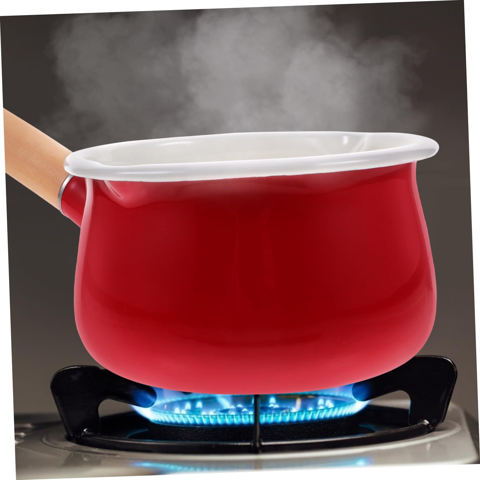 ULTECHNOVO Pentola Pentolino Antiaderente Piccola Smaltata Rossa Manico in Legno Facile da Pulire per Cucinare Latte e Zuppe in Cucina