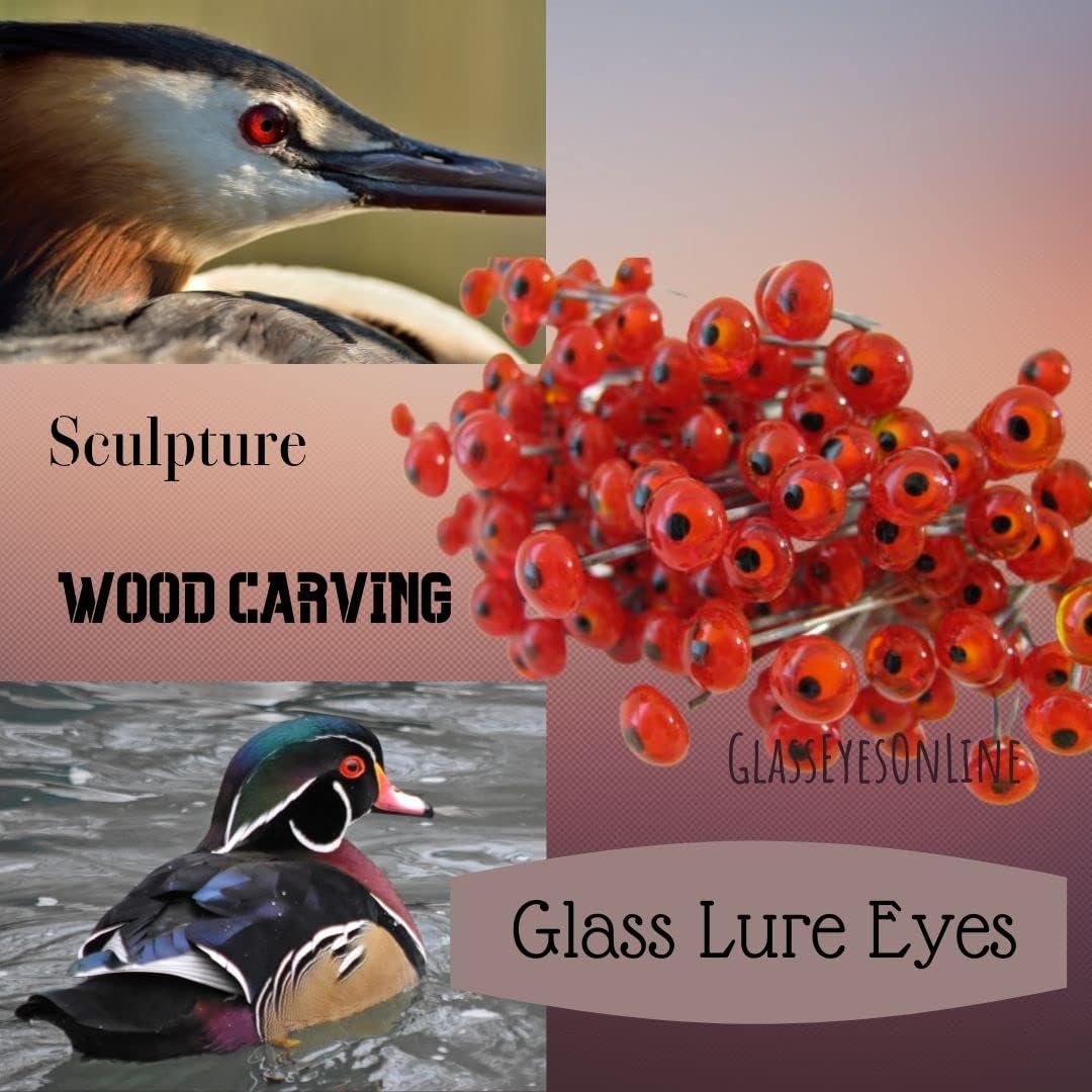 5 Pair Glass Lure Eyes On Wire for Fish Lures, Duck Decoys, Shore Birds, Primitives, OOAK, Teddy Bears, Needle Felting, Arts and Crafts (Red, 5mm)
