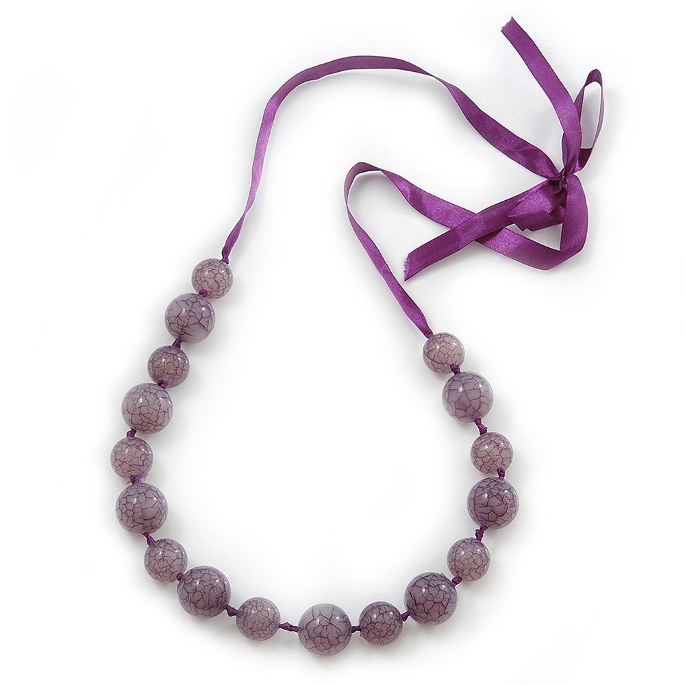 Avalaya Collana In Corda Di Cotone Con Perline In Resina - Rosa Pastello/Lavanda/Grigio, Regolabile 40-48 Cm - 2
