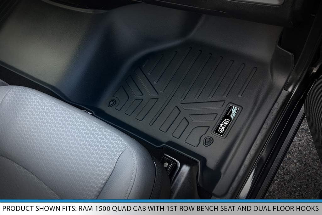 Bіg Sаlе MAXLINER Floor Mats 1st Row 1pc Liner Black for 2012-2018 RAM 1500 Quad Cab with 1st Row Bench Seat and Front Dual Floor Hooks