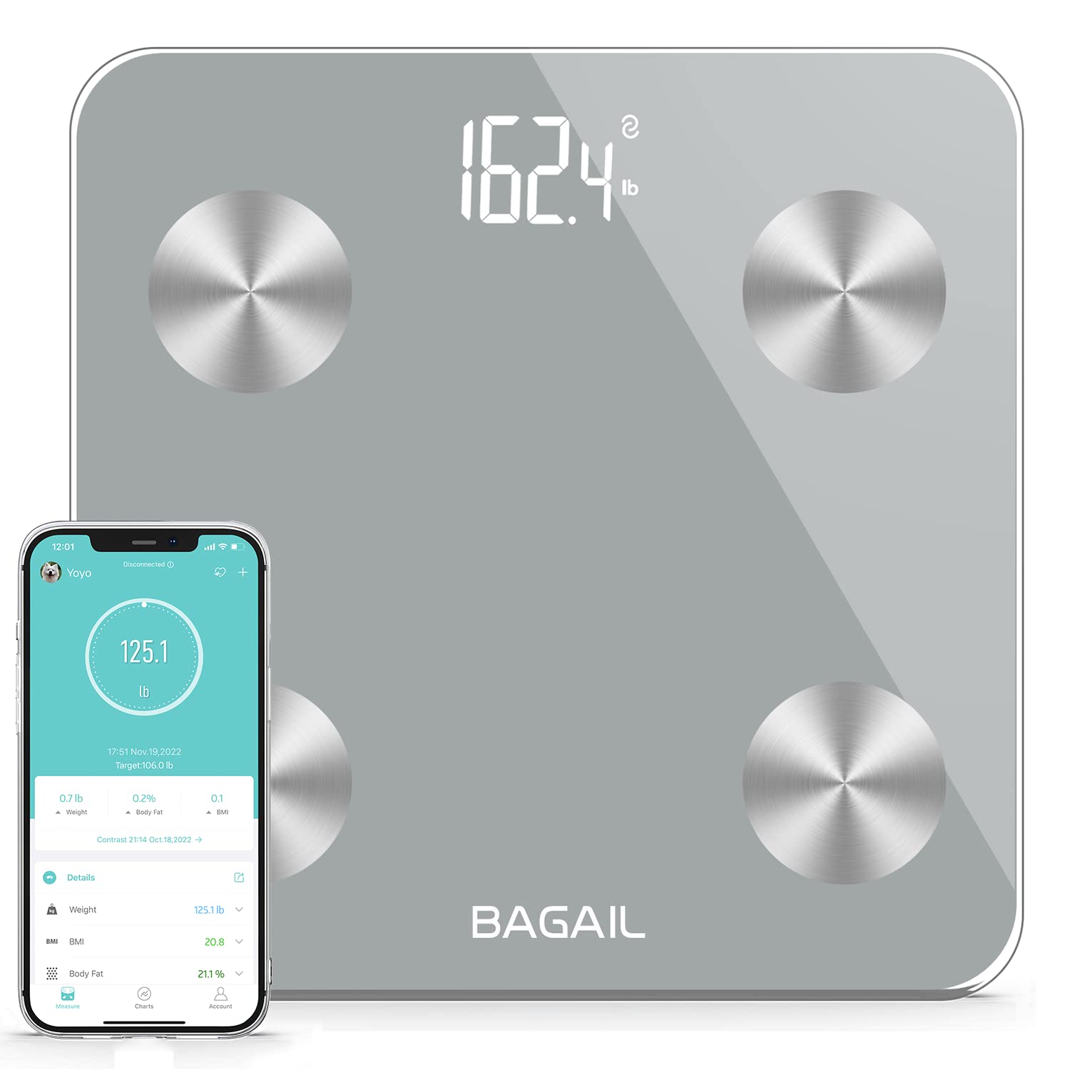 BAGAIL Smart Scale for Body Weight, Digital Bathroom Scale for BMI