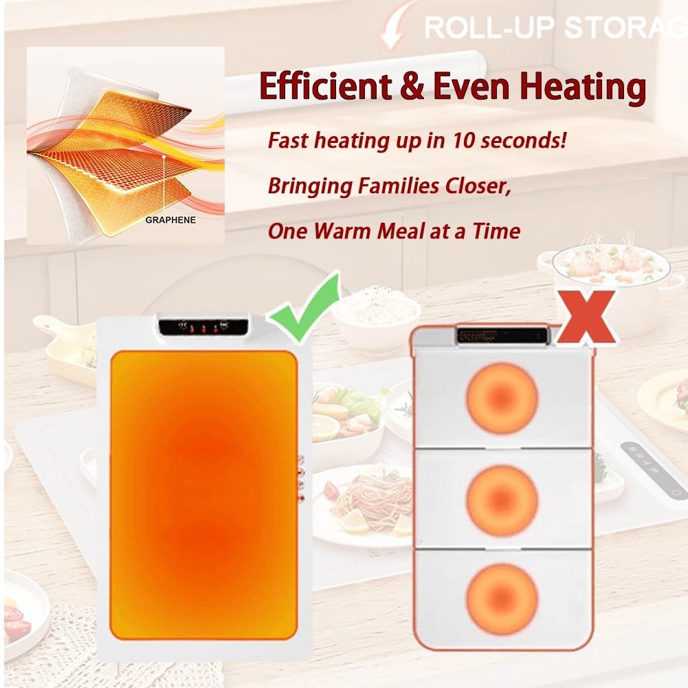 Electric Warming Tray with Adjustable Temperature,Portable Electric Warming Tray Silicone, 2024 New Upgrade Electric Heating Tray, Foldable Food Warmer Fast Heating,For House Parties