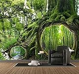 Reyhui Fantasy Forest Landscape Wall Mural Wallpaper Bamboo and Stream Wallpaper for Bedroom Living Room TV Background Sofa Wall (not self-Adhesive)