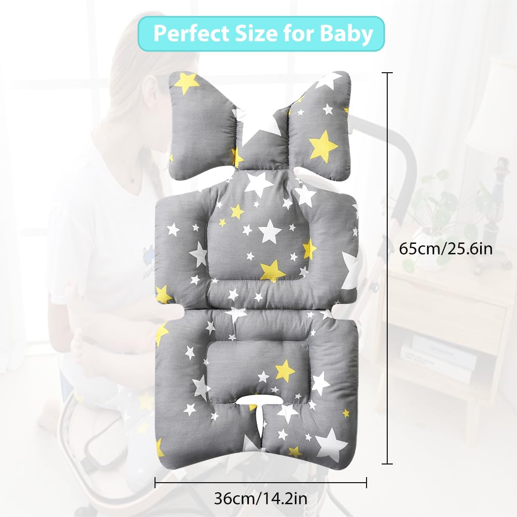 SNOWIE Soft Baby Stroller Seat Cushion Pushchair Seat Liner 3D Air Mesh Pram Soft Baby Stroller Cushion Seat Pad Star Print Baby Stroller Cushion Pad Stroller Accessories for Baby,Grey 2