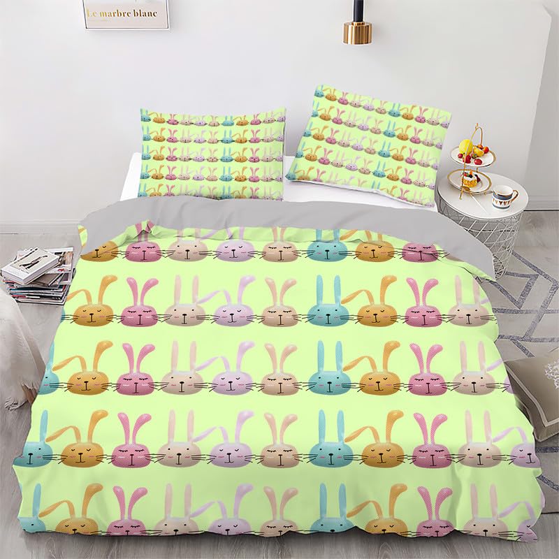 Housse de couette 140x200 avec taies d'oreiller 65x65 motif lapins 3D
